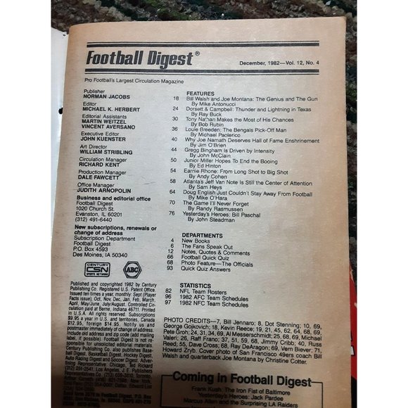 Football Digest Magazine December 1982 Joe Montana Bill Walsh 49ers - Picture 2 of 2